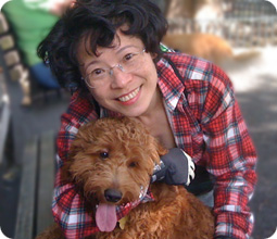 Jenn with Goldendoodle dog